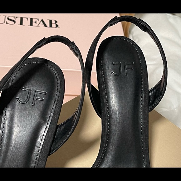 Black suede crystal sling back embellished sandal heels - Picture 4 of 7